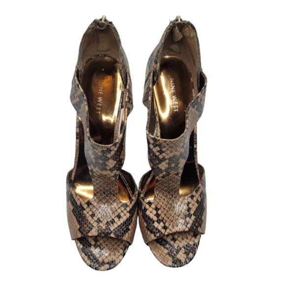 Nine West Shoes - Nine West Snakeskin Peep Toe High Heel Sandals Zip Back Platform Size 9.5M